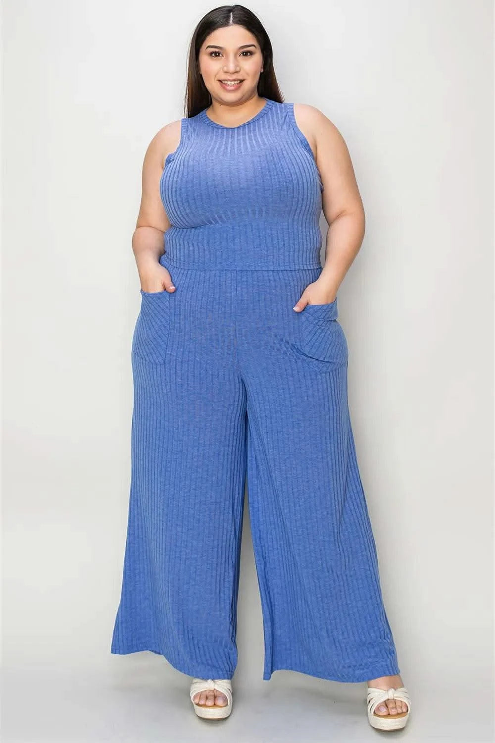 Basic Bae Full Size Ribbed Tank and Wide Leg Pants Set - M & M Global