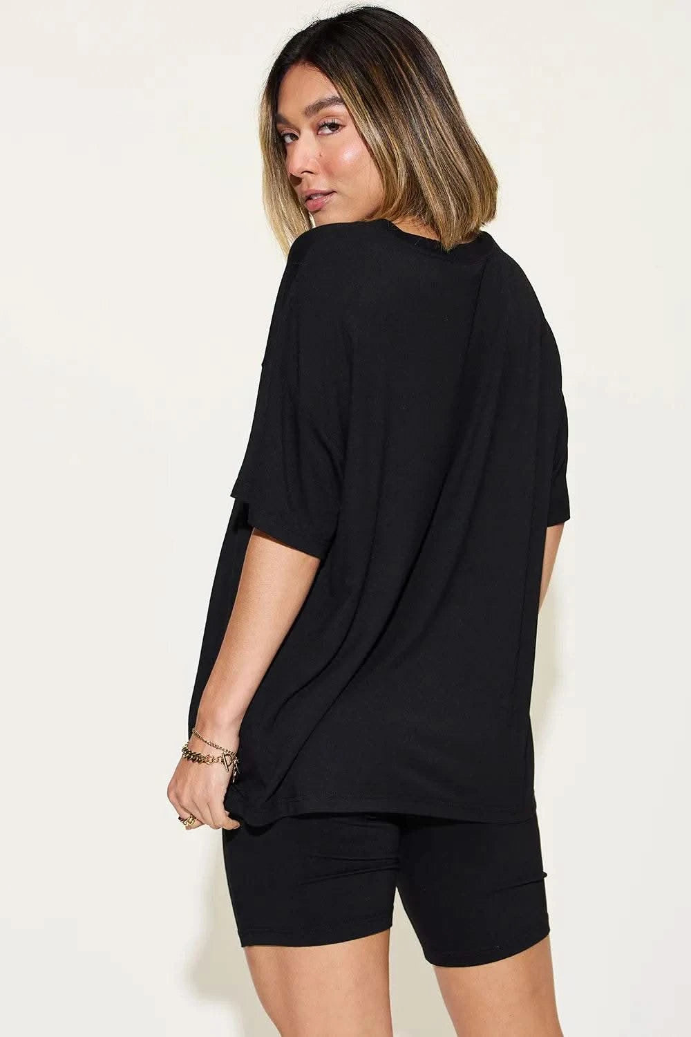Basic Bae Full Size V-Neck Drop Shoulder T-Shirt and Shorts Set - M & M Global