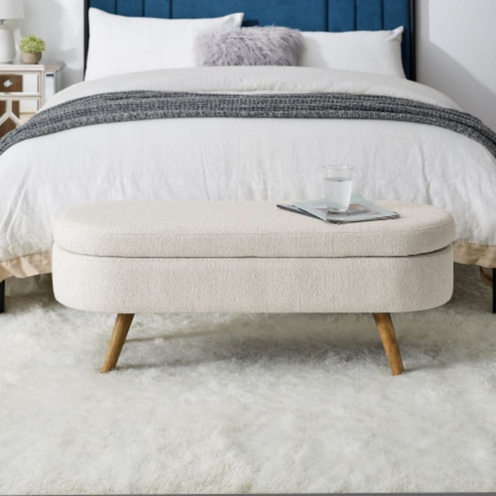 Ottoman Beige Oval Storage Bench