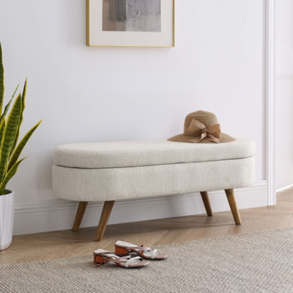 Ottoman Beige Oval Storage Bench