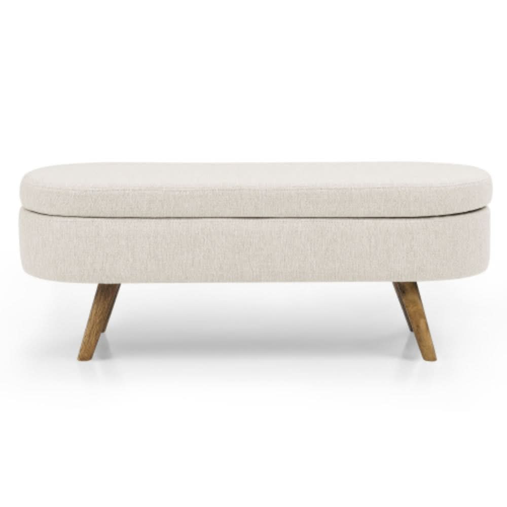 Ottoman Beige Oval Storage Bench