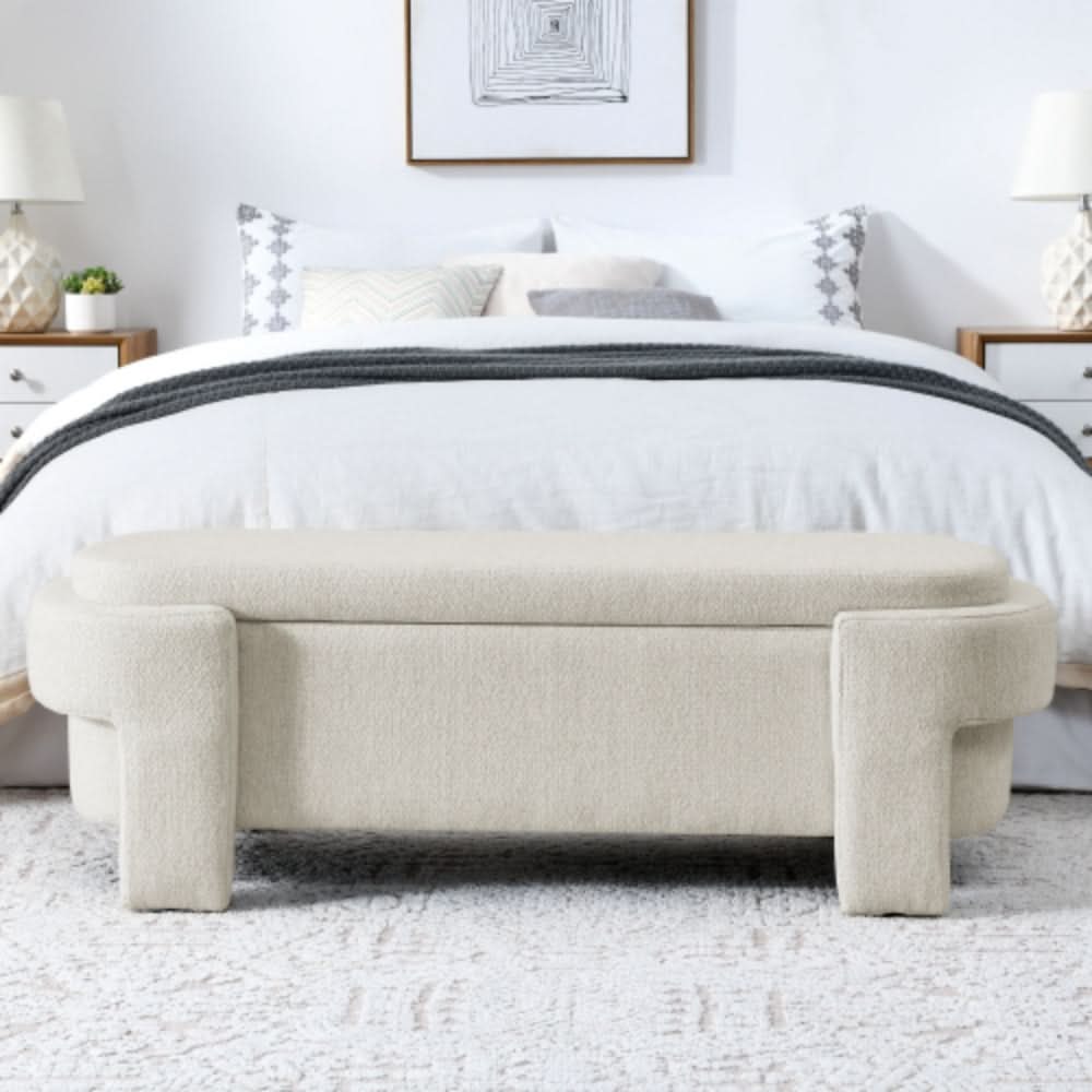 Linen Fabric Upholstered Storage Bench for Living Room