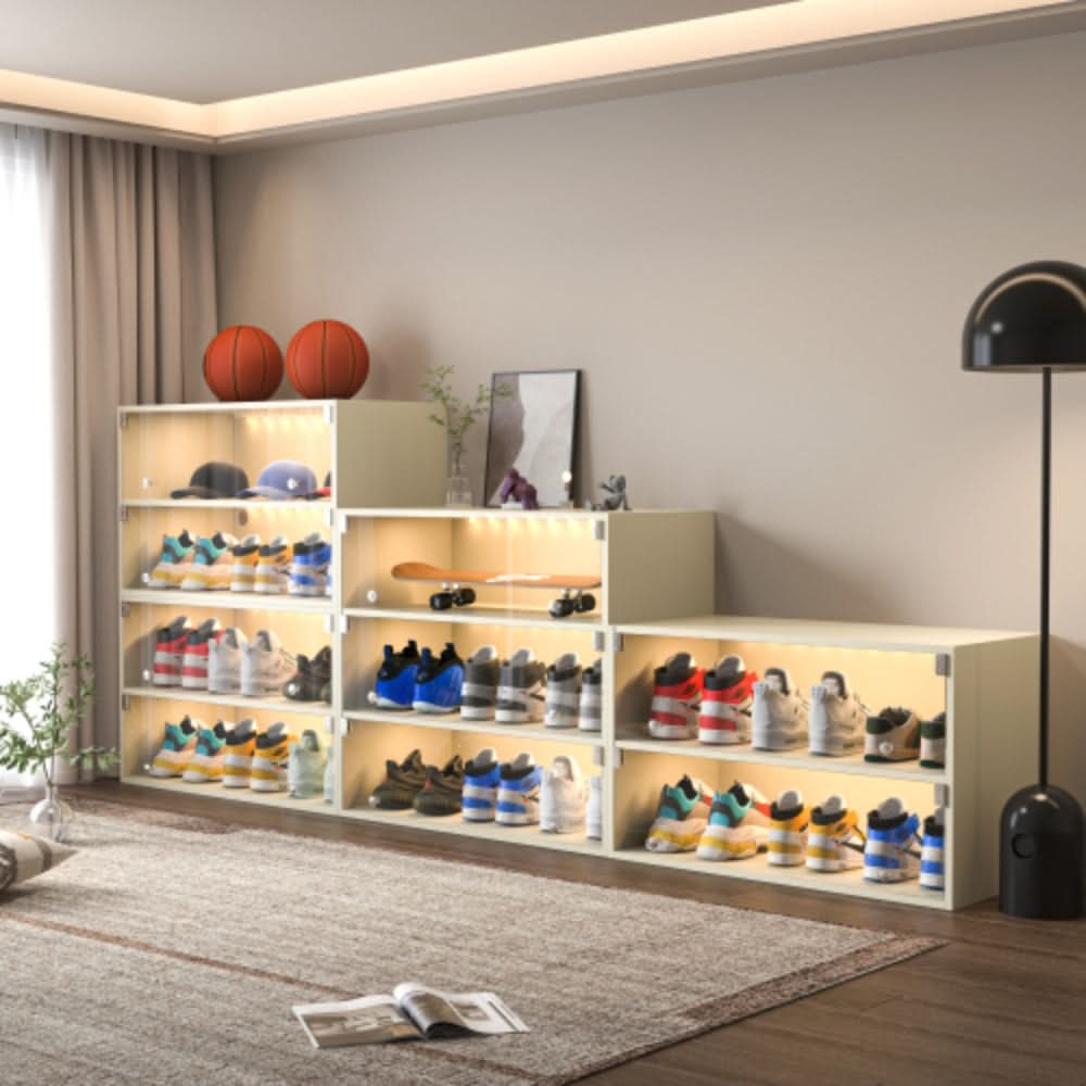 Off White Glass Door Shoe Box with RGB LED Light