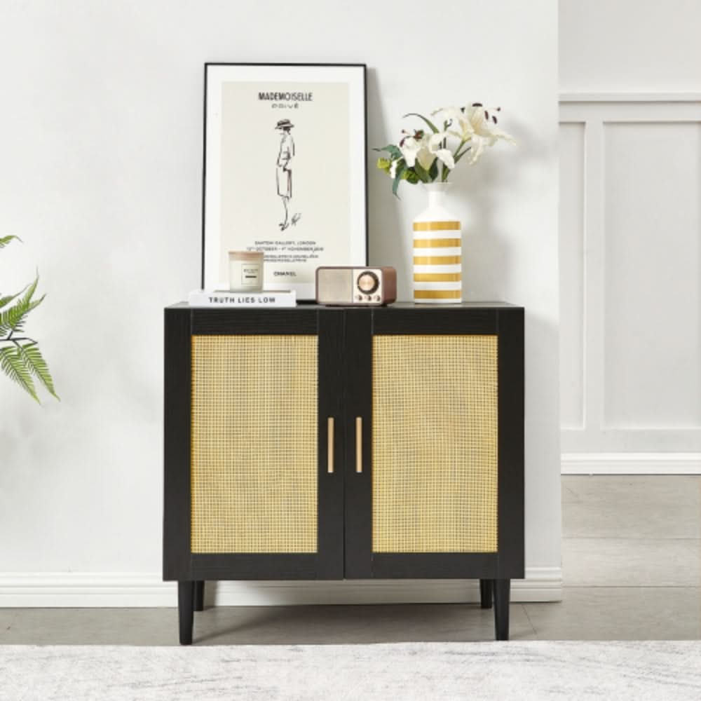 Modern Rattan Storage Cabinet with Adjustable Shelves