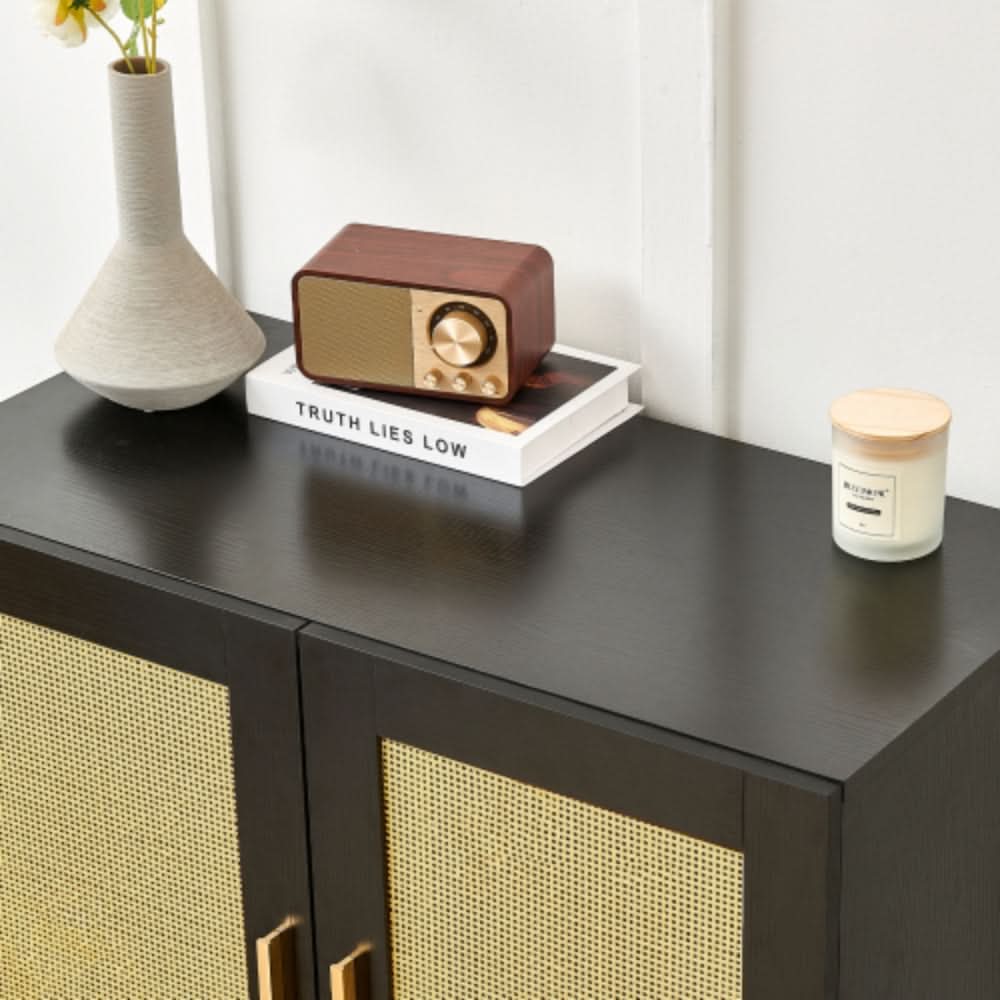 Modern Rattan Storage Cabinet with Adjustable Shelves