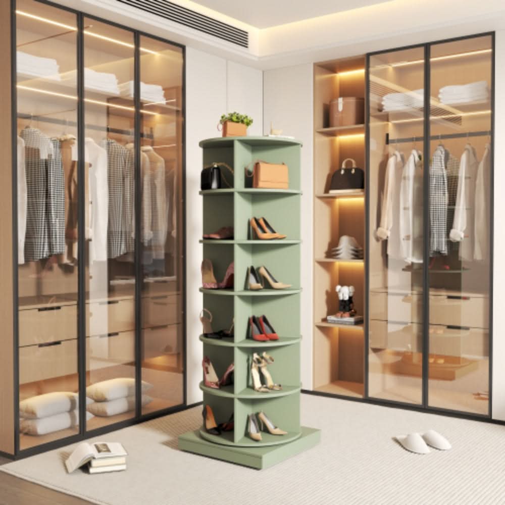 360 Degree Green Rotating Shoe Cabinet with 6 Layers