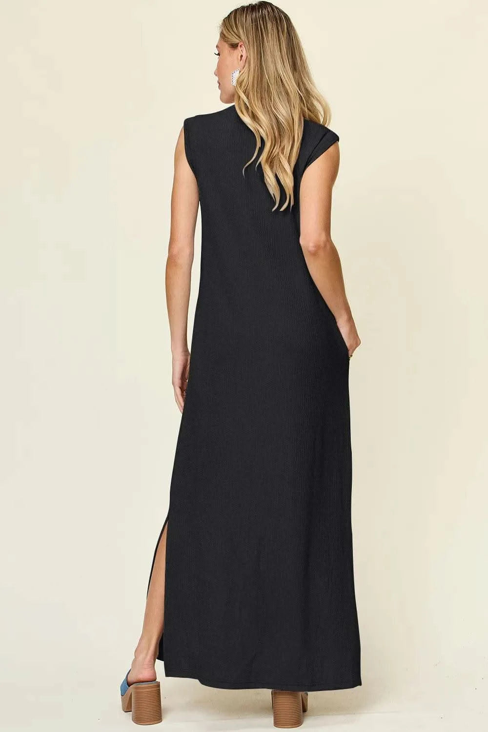 Double Take Full Size Texture Mock Neck Sleeveless Maxi Dress - M & M Global