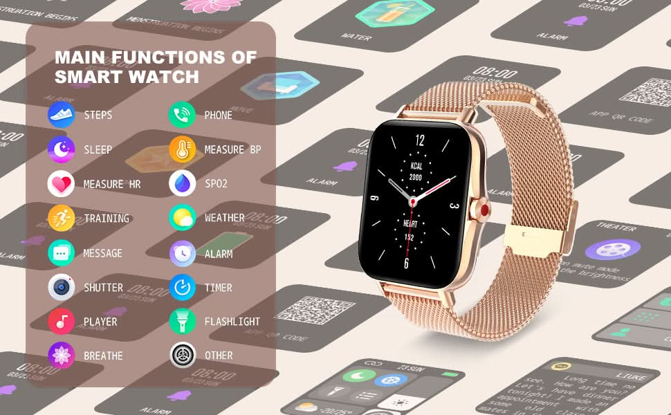 Smart Watch for Women(Call Receive/Dial), Fitness Tracker Smartwatch for Android iOS Phones Heart Rate Sleep Monitor Pedometer