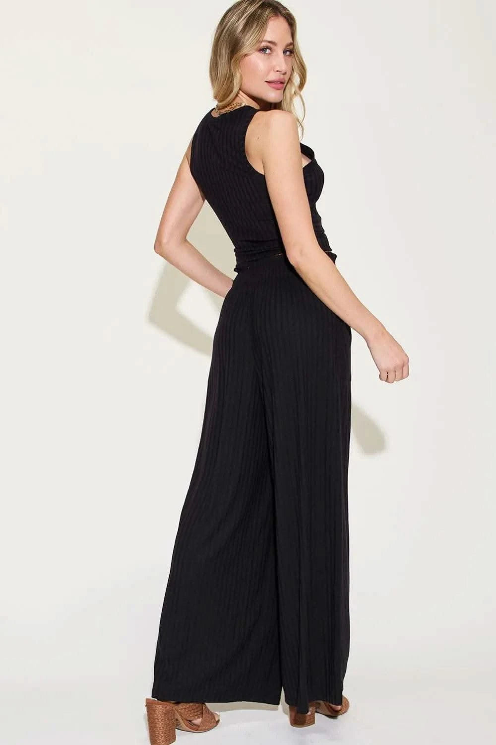 Basic Bae Full Size Ribbed Tank and Wide Leg Pants Set - M & M Global