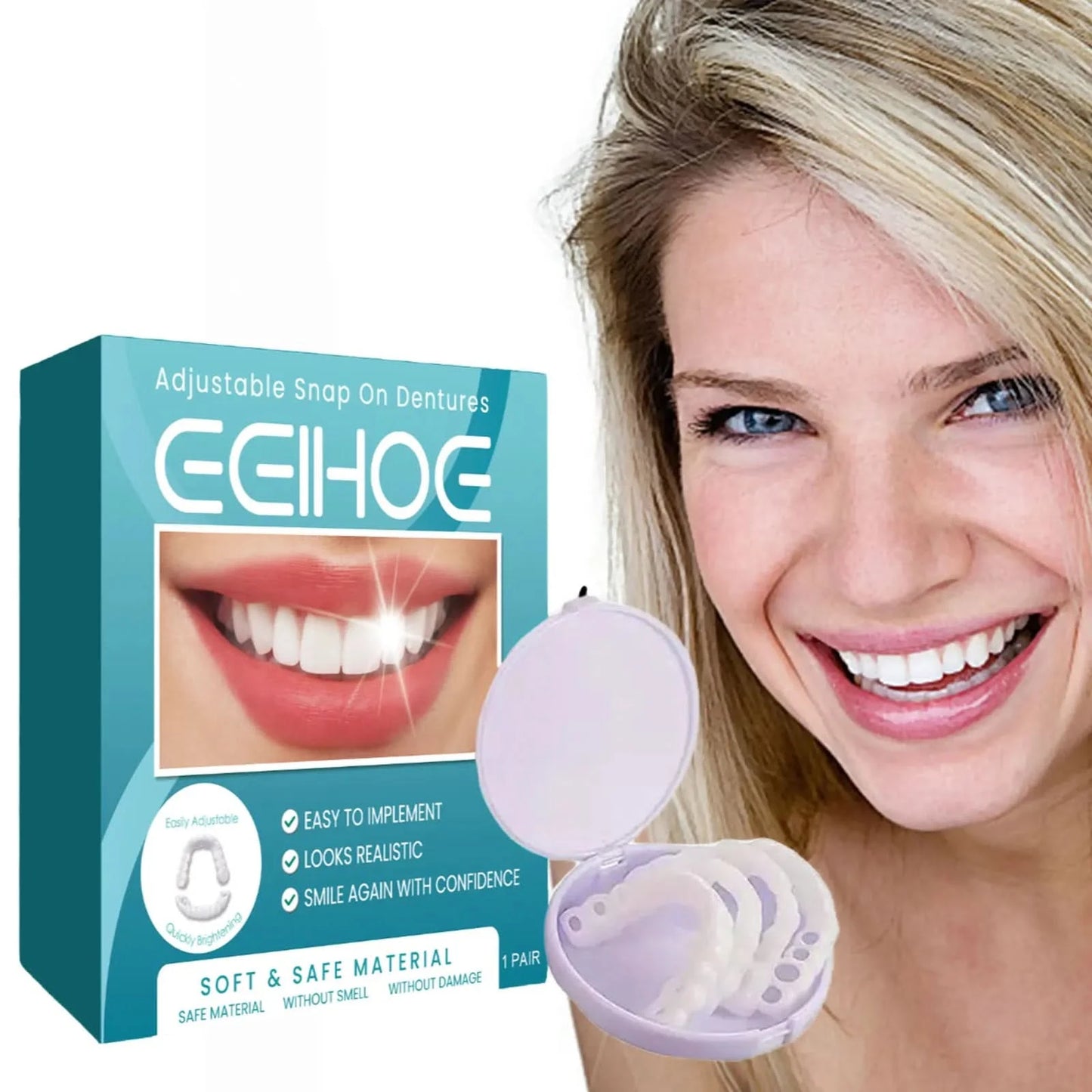 Eelhoe Instant Perfect Fit Teeth Whitening Fake Tooth Cover Teeth Upper Lower Veneers Lasting Snap-On Dentures Oral Hygiene Care - M & M Global