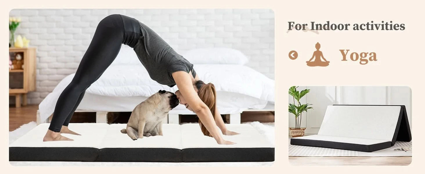 JHK Three Fold Portable Floor Bed,Certified By CertiPUR-US,Suitable For Travel,Camping,And Yoga,Soft Touch And Flexible Zipper