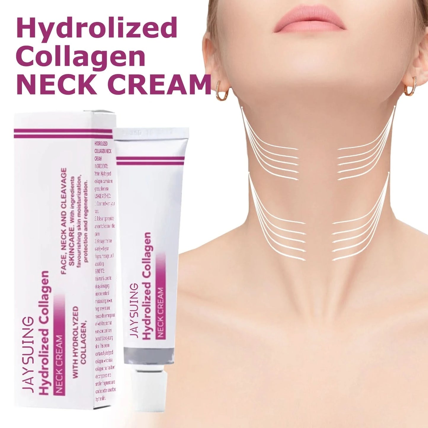 Jaysuing Hydrolyzed Collagen Neck Cream Smooths and Lightens Wrinkles Swan Neck Moisturizer Fine Lines Anti Aging and Whitening - M & M Global