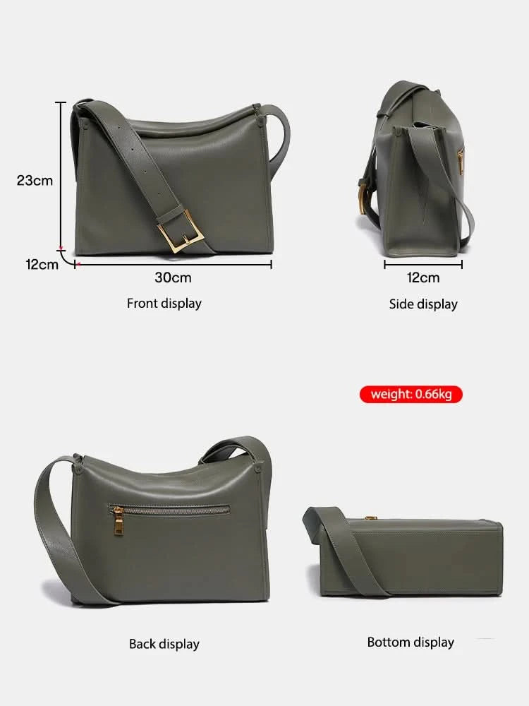 Zency Women's Messenger Bag Soft Genuine Leather Crossbody Bag Satchel Large Capacity Pockets Designer Dark Green Handbag - M & M Global