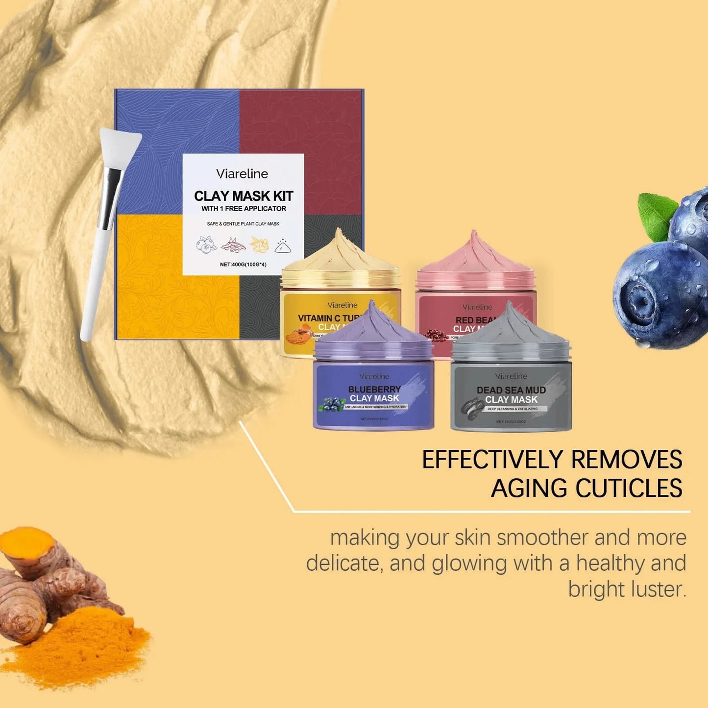 Viareline 1set Exfoliating Facial Clay Mask Set Shrink Pores Hydrating Reduce Dullness Moisturizer Oil Control Smooth Mask Set - M & M Global