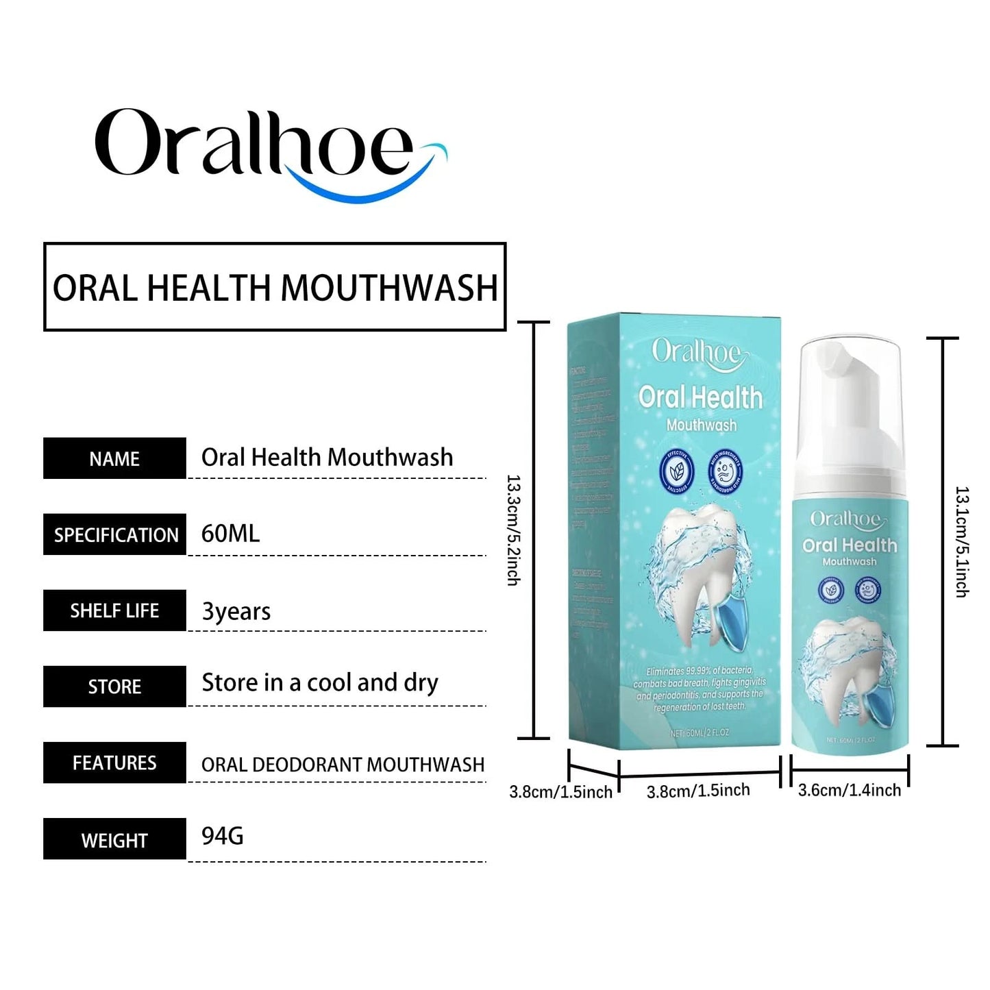 Oralhoe 60ml Teeth Cleaning Mousse Foam Toothpaste Remove Yellow Stain Oral Health Fresh Breath Brighten Whitening Teeth Mousse - M & M Global