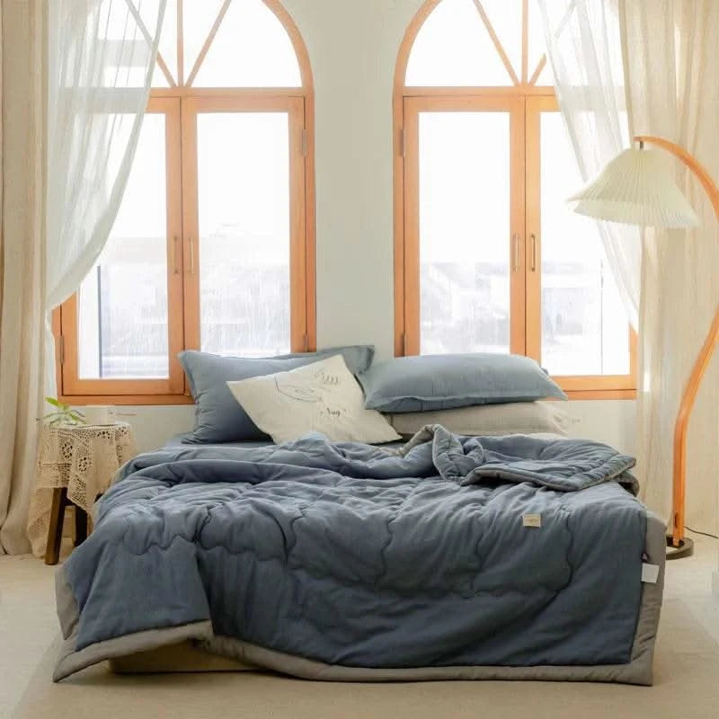 2025 new Japanese polyester cotton quilted summer quilt skin-friendly washable light luxury style solid color lightweight - M & M Global