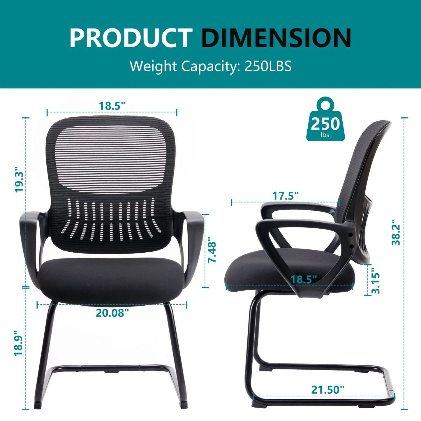 JHK Ergonomic Office Chair No Wheels with Comfy Armrest and Mesh Lumbar Support Back Basket Design for Guest Reception