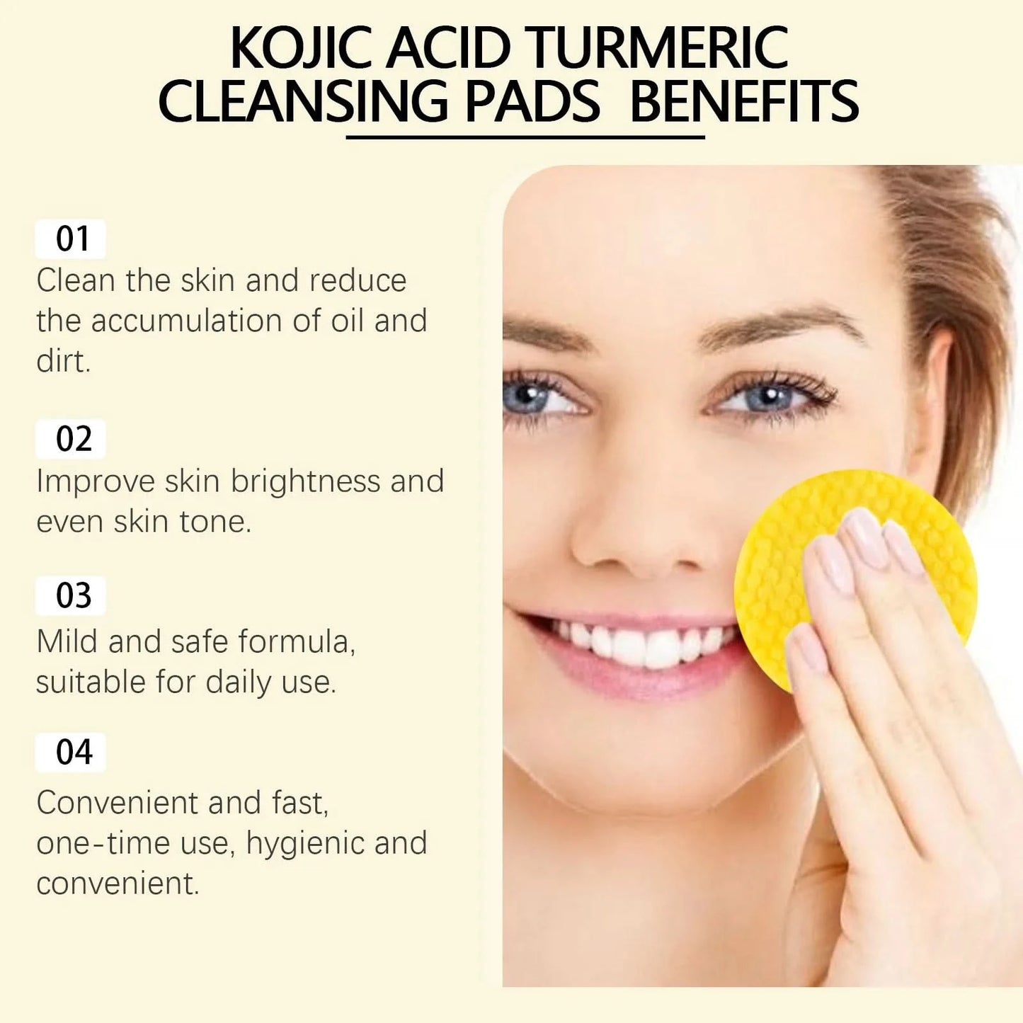 West&Month 60pcs Kojic Acid Turmeric Exfoliating Cleansing Pads Glow Facial Wash Remove Dead Skin Acne Melanin Hydrate Face Pads - M & M Global