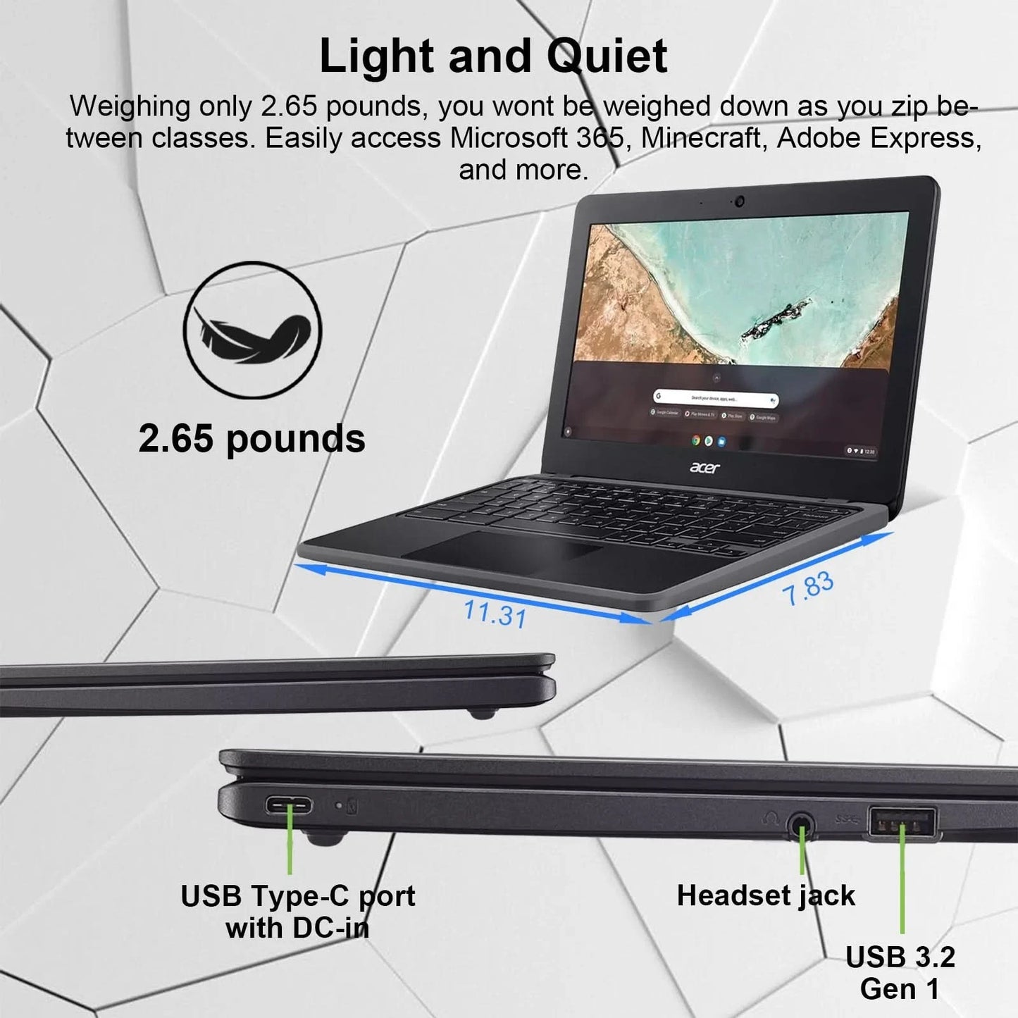acer 311 Chromebook Laptop, 11.6'' HD Display, 4GB LPDDR4 RAM, 64GB EMMC, Intel N4500, Intel UHD Graphics, 10 Hours Battery Life