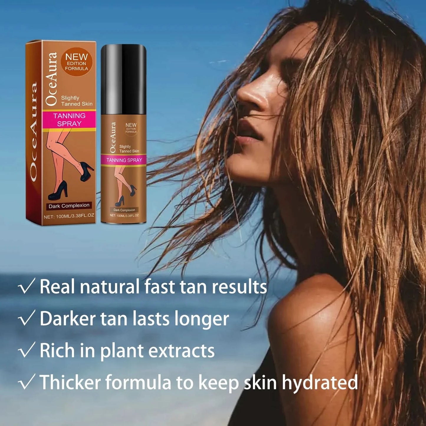 Oceaura Body Tanning Spray Quick Bronzing Brown Skin Sunless Self Solarium Tanning Prevent Sunbrun Moisturizing Tanning Mist - M & M Global