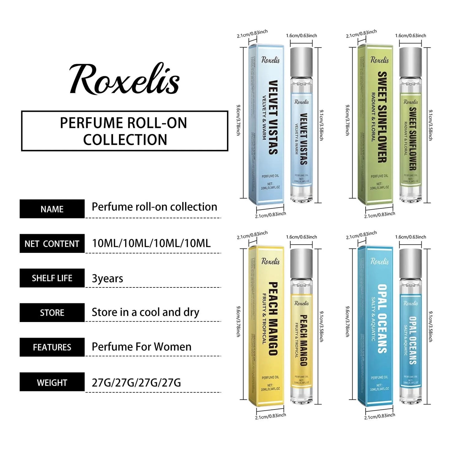 ROXELIS 10ml Velvety Warm Perfume Oil,Radiant Floral,Fruity Tropical,Salty Aquatic,Pheromone Perfume Easy to Carry - M & M Global