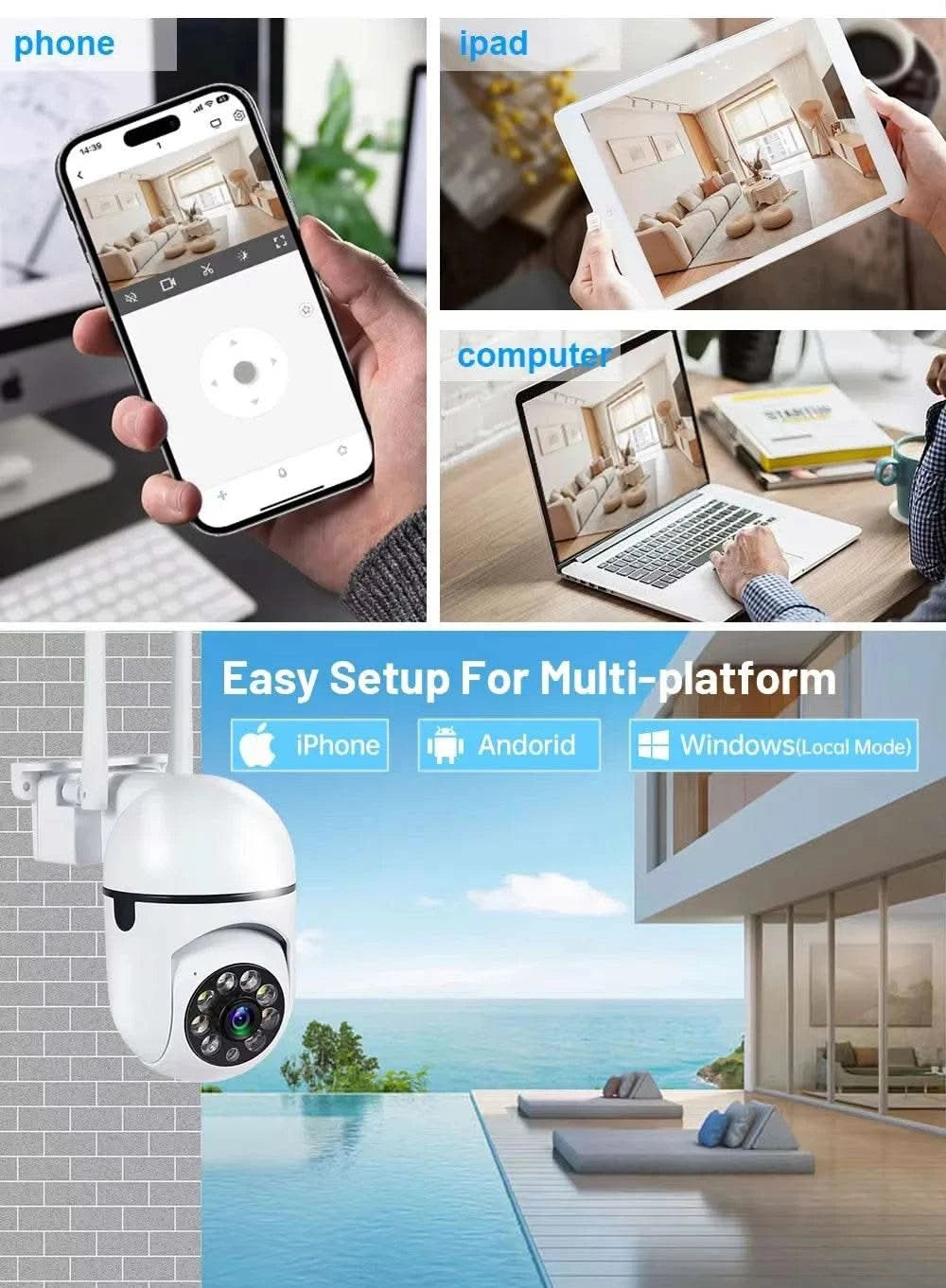 8MP Wifi IP Wireless Security Surveillance PTZ Camera 4X Zoom Cameras Tracking Two-way Audio HD Night Color Cam - M & M Global