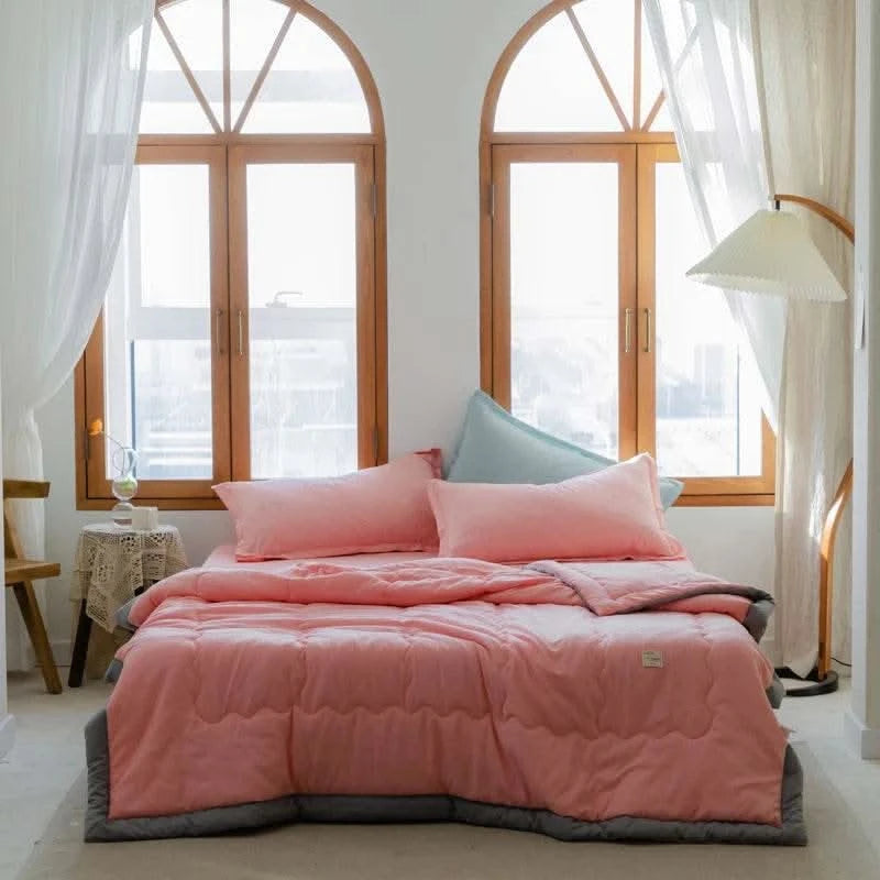 2025 new Japanese polyester cotton quilted summer quilt skin-friendly washable light luxury style solid color lightweight - M & M Global