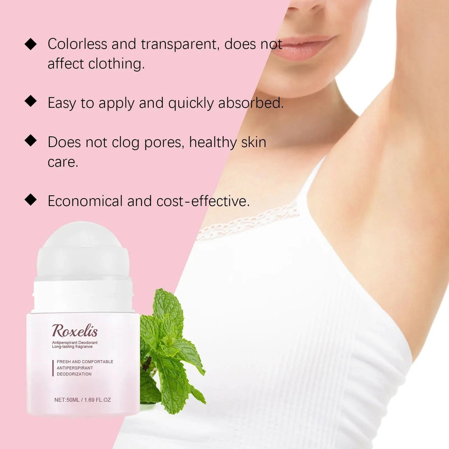 Roxelis 50ml Anti Sweat Deodorant Roller Ball Balm Refreshing Fragrance Underarm Armpit Body Remove Odor Antiperspirant Balm - M & M Global