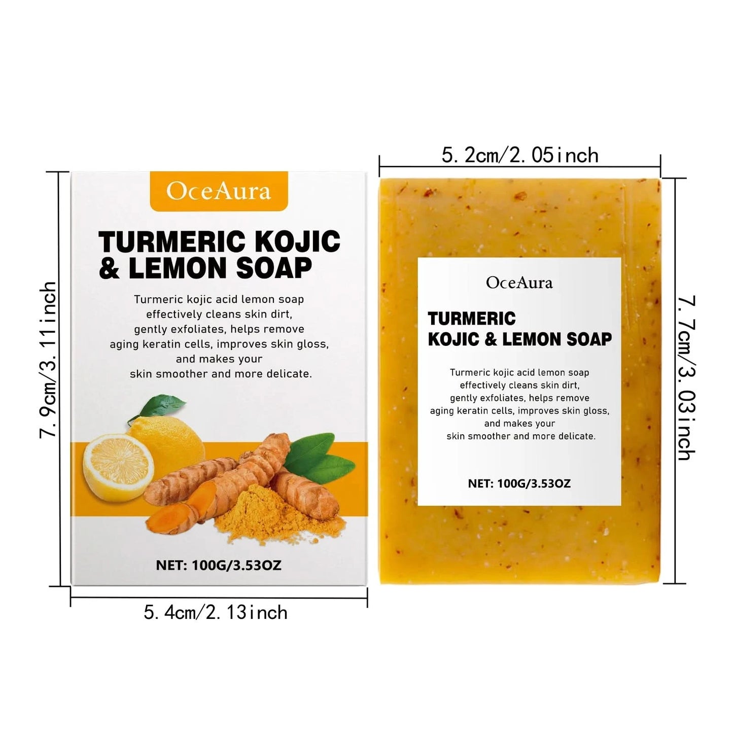 Oceaura Turmeric Lemon Soap Bar for Cleaning Face Body Gentle Cleaning Pores Brightening Skin Tone Smoothing Skin Cleaning Soap - M & M Global