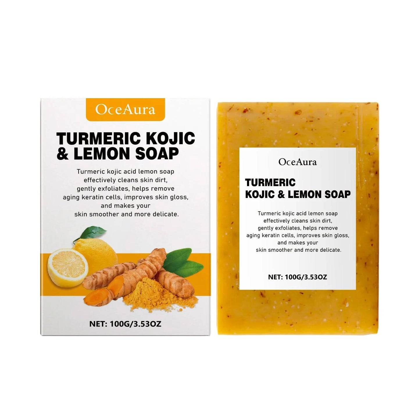 Oceaura Turmeric Lemon Soap Bar for Cleaning Face Body Gentle Cleaning Pores Brightening Skin Tone Smoothing Skin Cleaning Soap - M & M Global