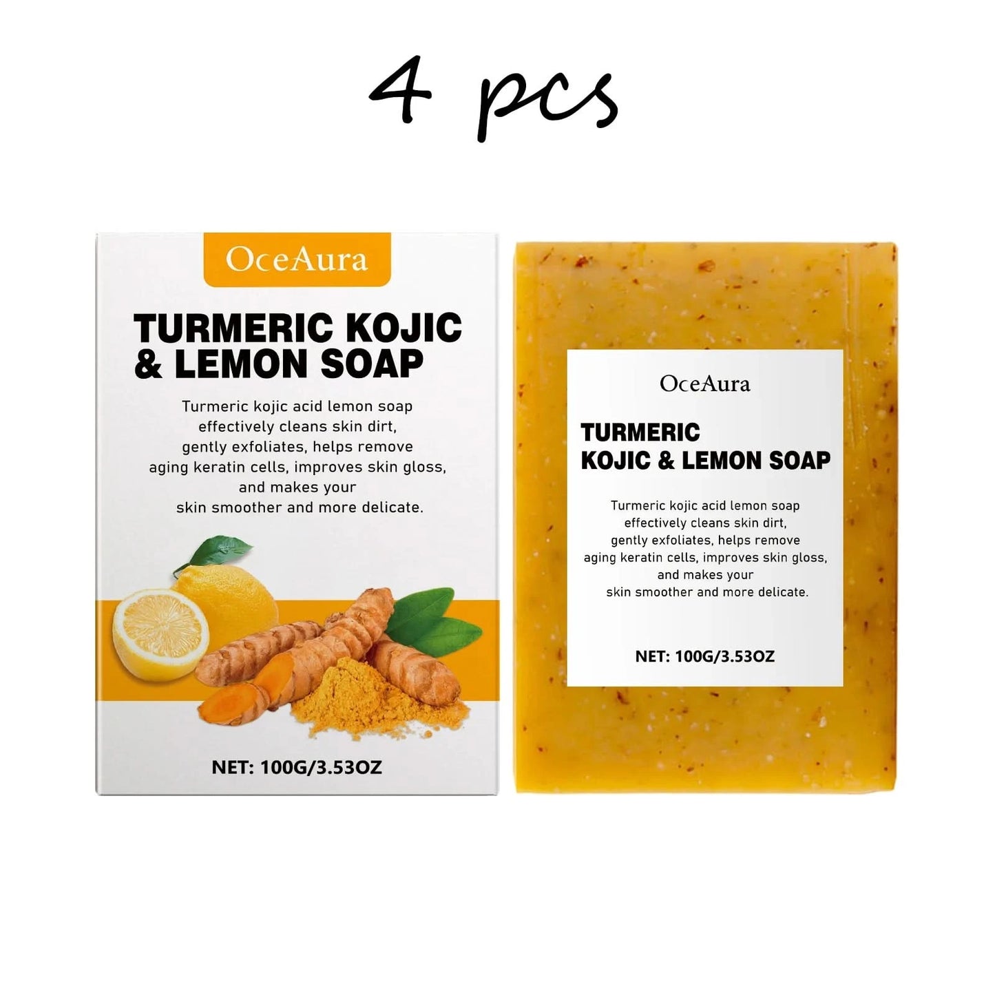 Oceaura Turmeric Lemon Soap Bar for Cleaning Face Body Gentle Cleaning Pores Brightening Skin Tone Smoothing Skin Cleaning Soap - M & M Global