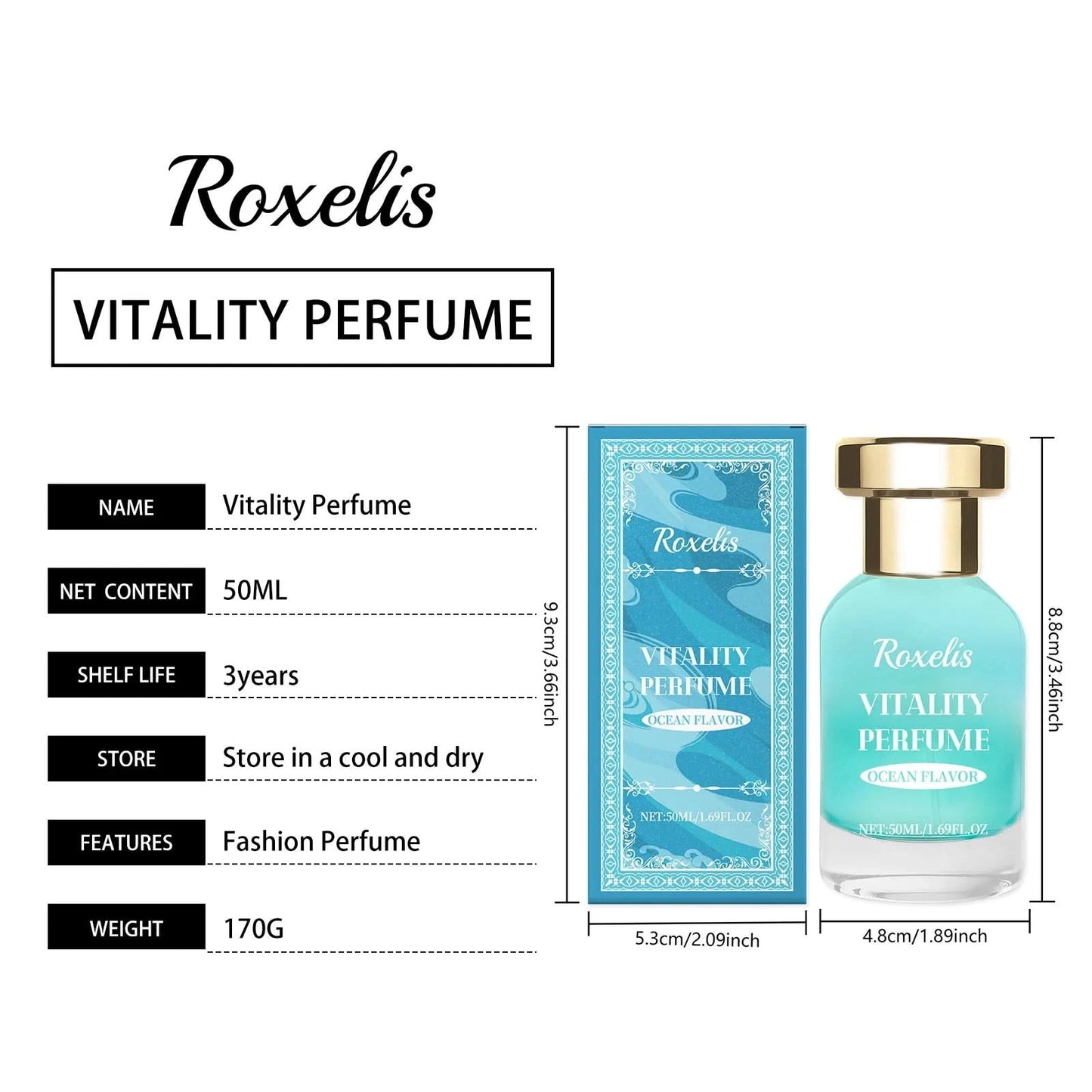 Roxelis 50ml Fresh Perfume Ocean Vitality Long Lasting Scent Pheromone to Attract Romantic Dating Flirting Glamour Perfume Spray - M & M Global