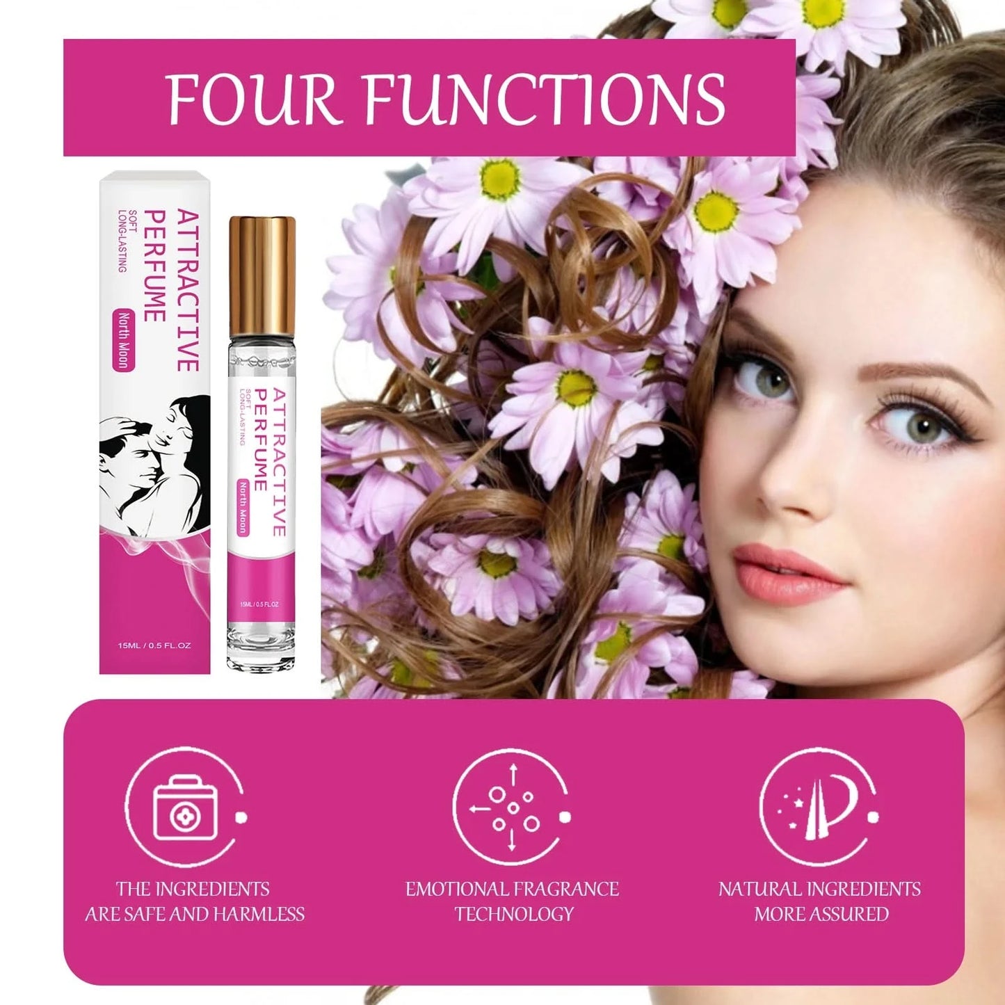 North Moon 15ml Pheromone Perfume Oil Roller Ball Long Lasting Flirting Freshing Fragrance Daliy Dating Attract Charming Perfume - M & M Global