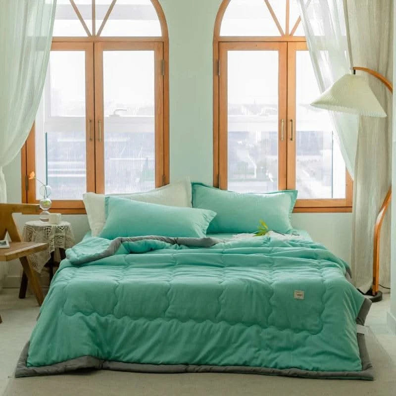 2025 new Japanese polyester cotton quilted summer quilt skin-friendly washable light luxury style solid color lightweight - M & M Global