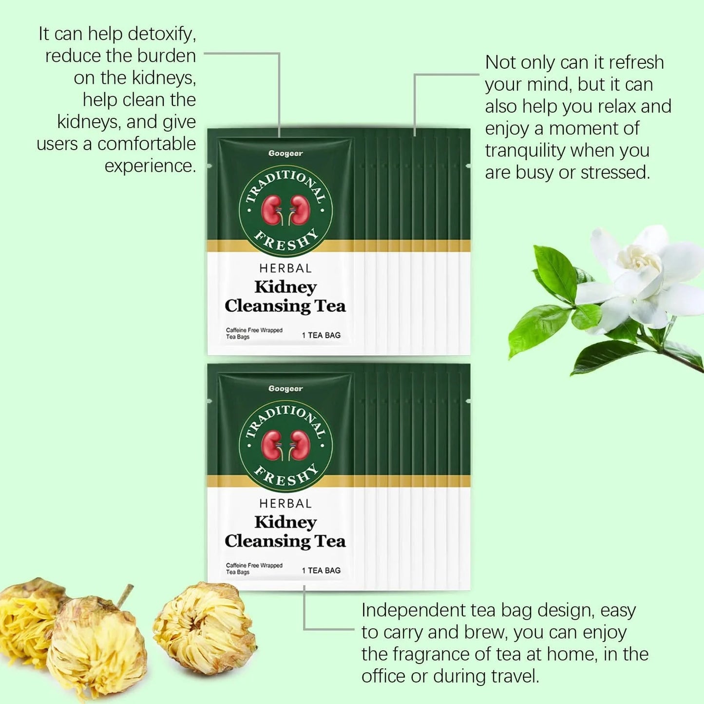 Googeer 20pcs Kidney Detox Tea Herbal Detoxify Cleaning Enhance Immune System Body Health Dietary Supplement Kidney Detoxify Tea - M & M Global
