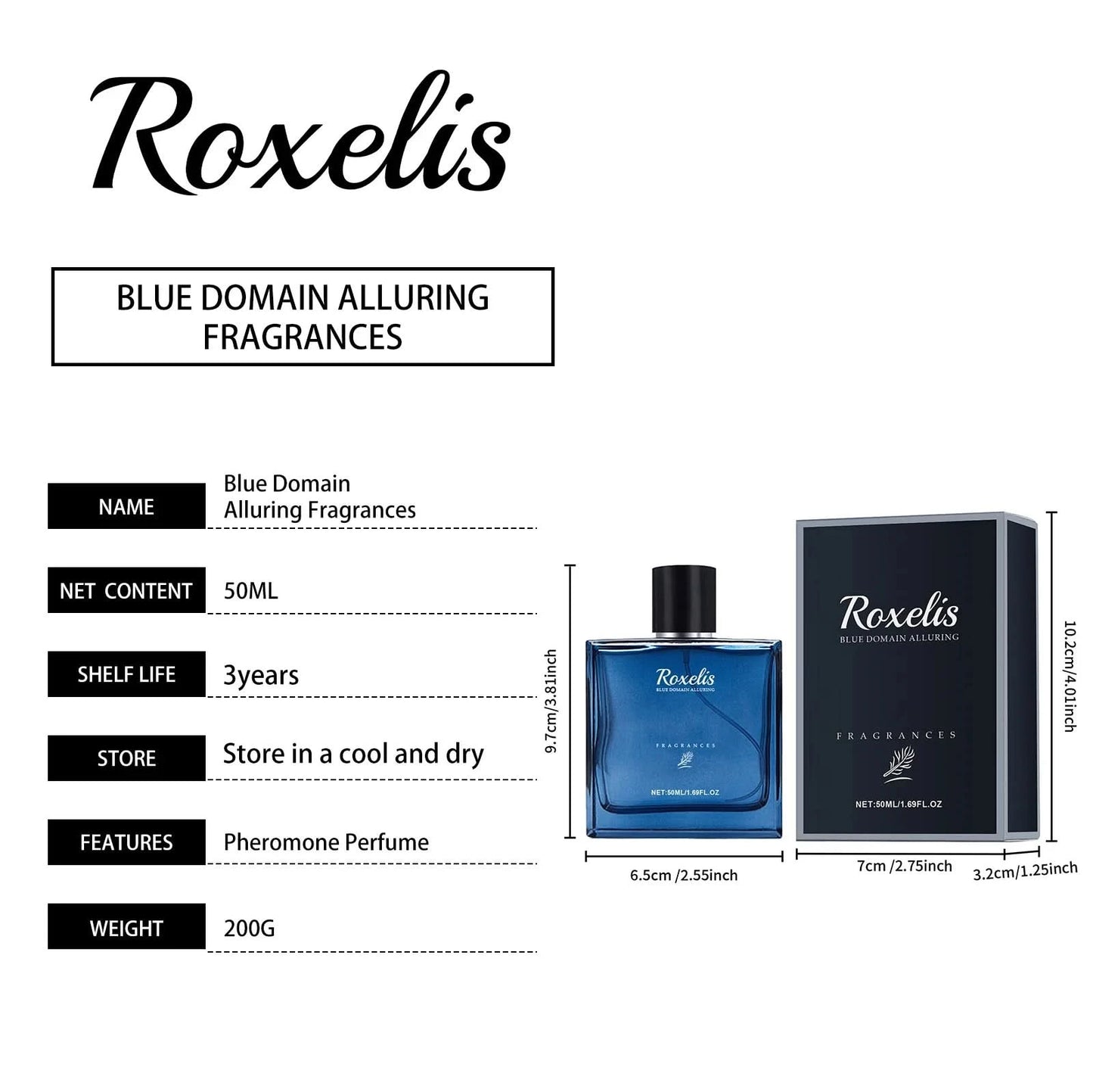 Roxelis 50ml Charmig Cologne Perfume Spray Men's Blue Domain Fragrance Lasting Scent Pheromone Flirting Romantic Dating Perfume - M & M Global