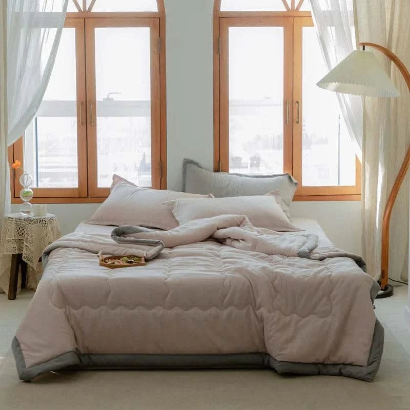 2025 new Japanese polyester cotton quilted summer quilt skin-friendly washable light luxury style solid color lightweight - M & M Global