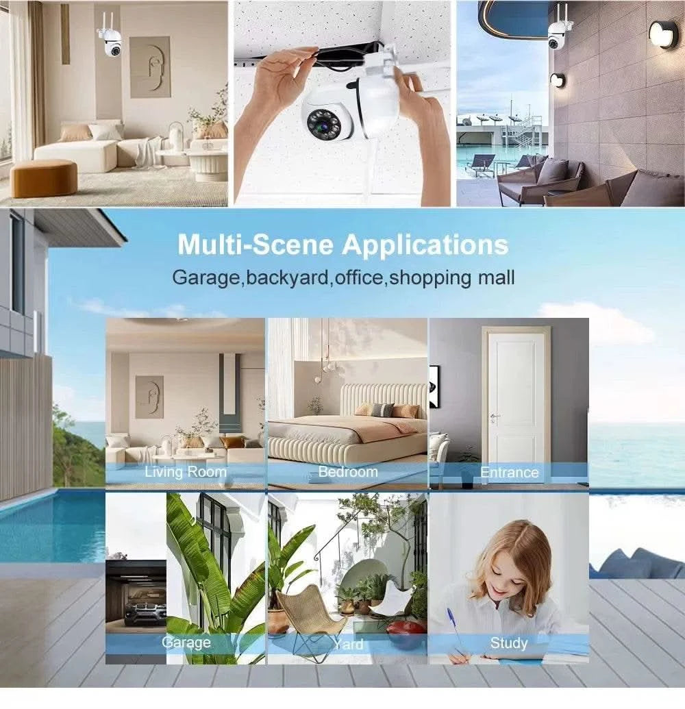8MP Wifi IP Wireless Security Surveillance PTZ Camera 4X Zoom Cameras Tracking Two-way Audio HD Night Color Cam - M & M Global