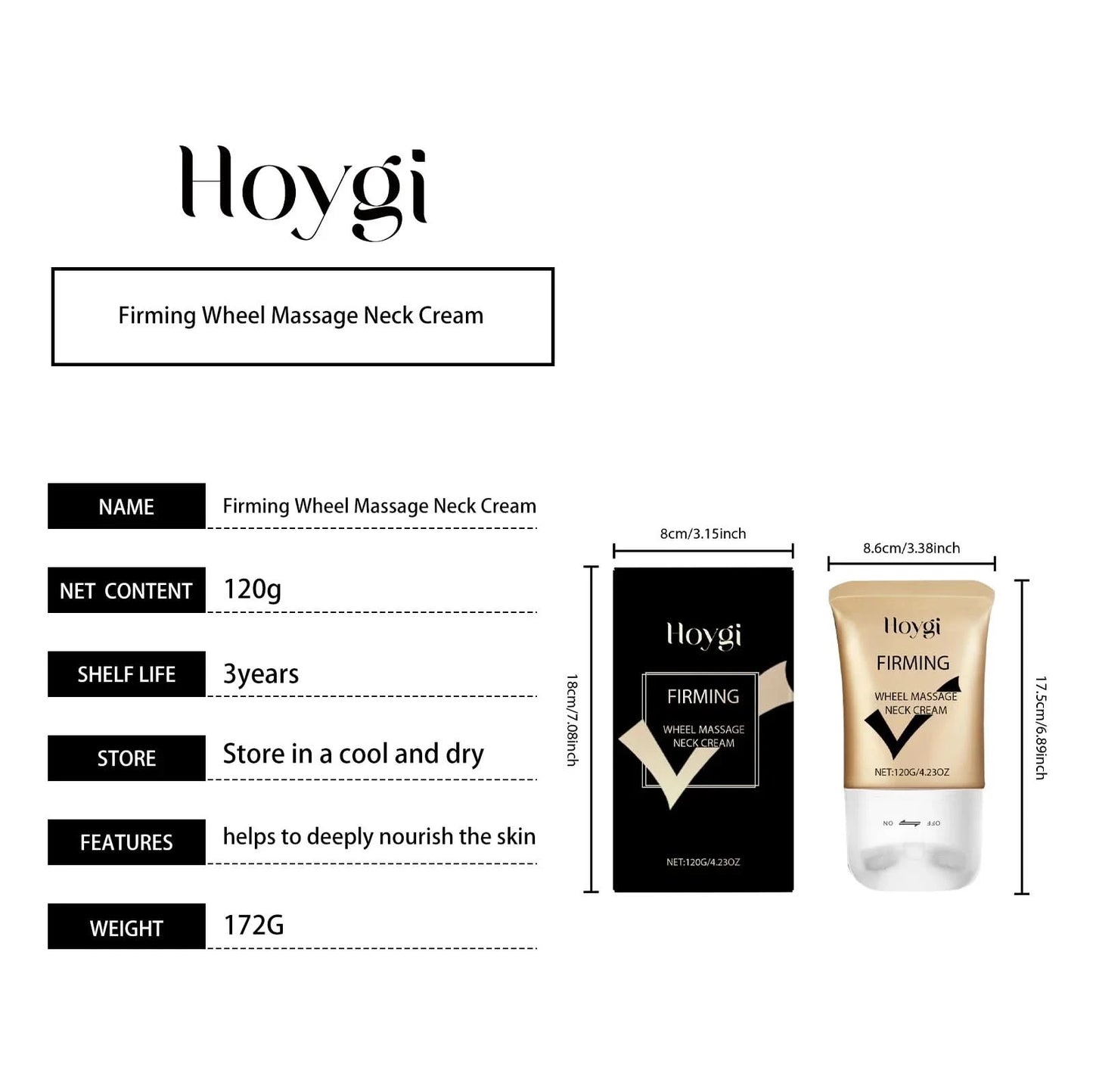Hoygi 120g Neck Firming Roller Cream Eliminate Neck Fine Lines Moisturizing Shaping Beauty Neck Remove Double Chin Roller Cream - M & M Global