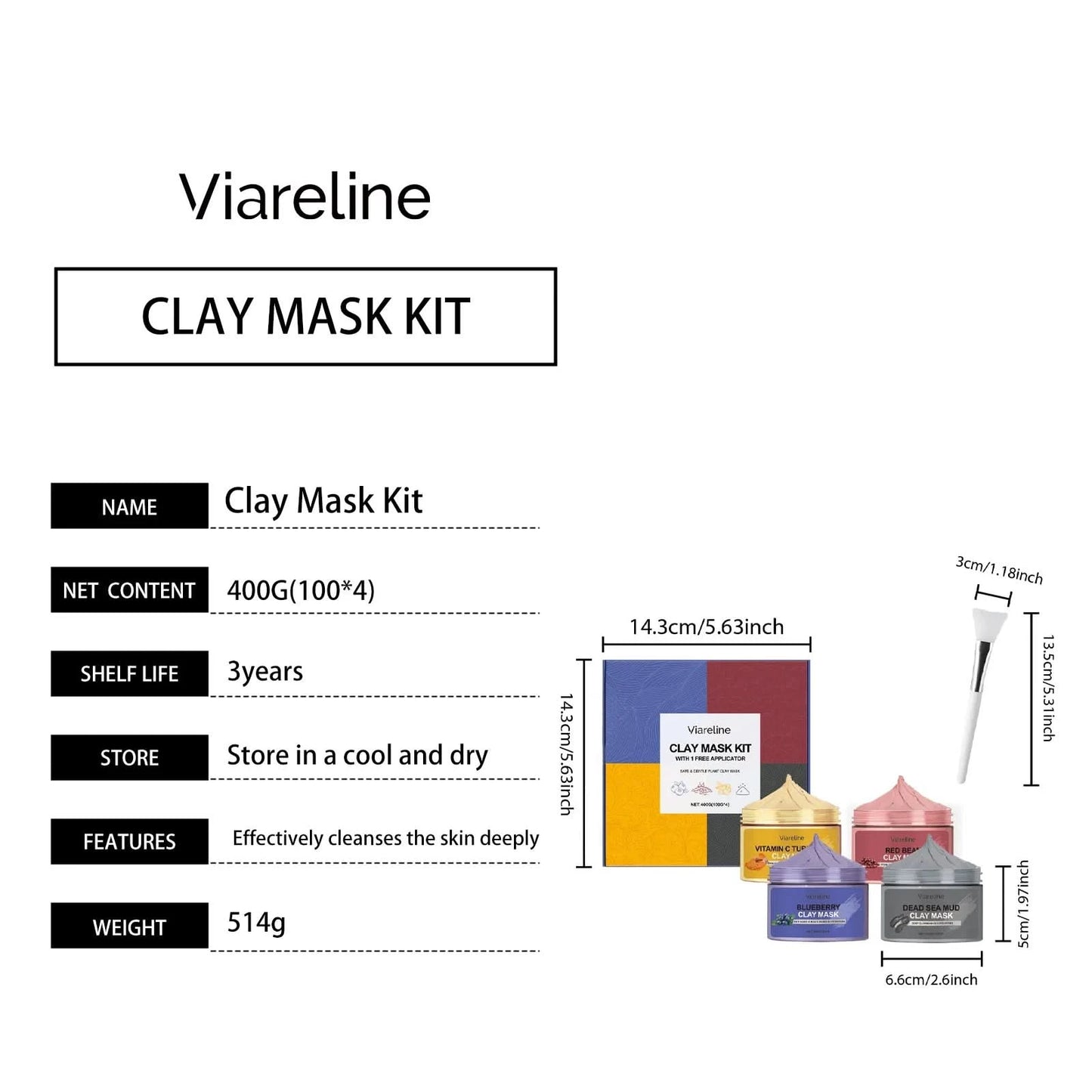 Viareline 1set Exfoliating Facial Clay Mask Set Shrink Pores Hydrating Reduce Dullness Moisturizer Oil Control Smooth Mask Set - M & M Global
