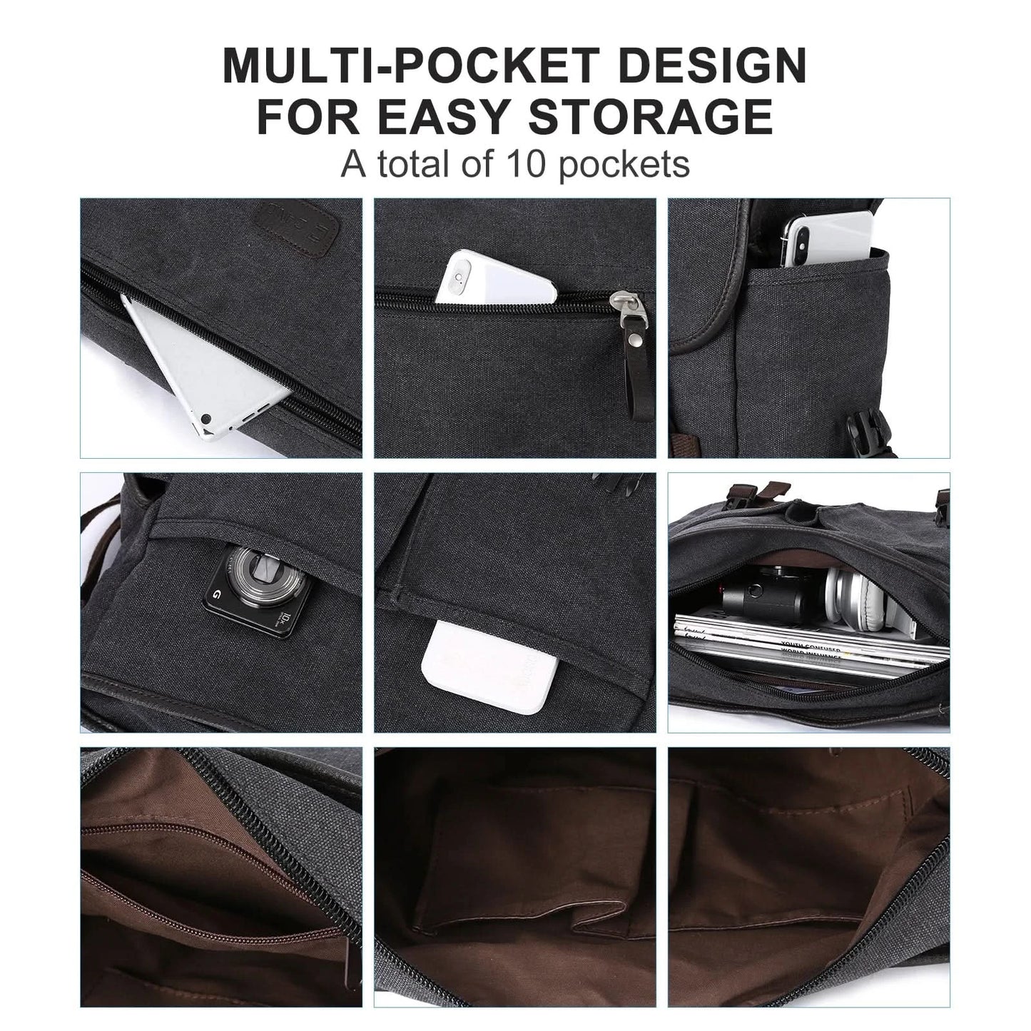 Messenger Bag for Men Retro Canvas Satchel Casual Briefcases Laptop Bag Fit 13Inch,Water Resistant Crossbody College Satchel Bag - M & M Global
