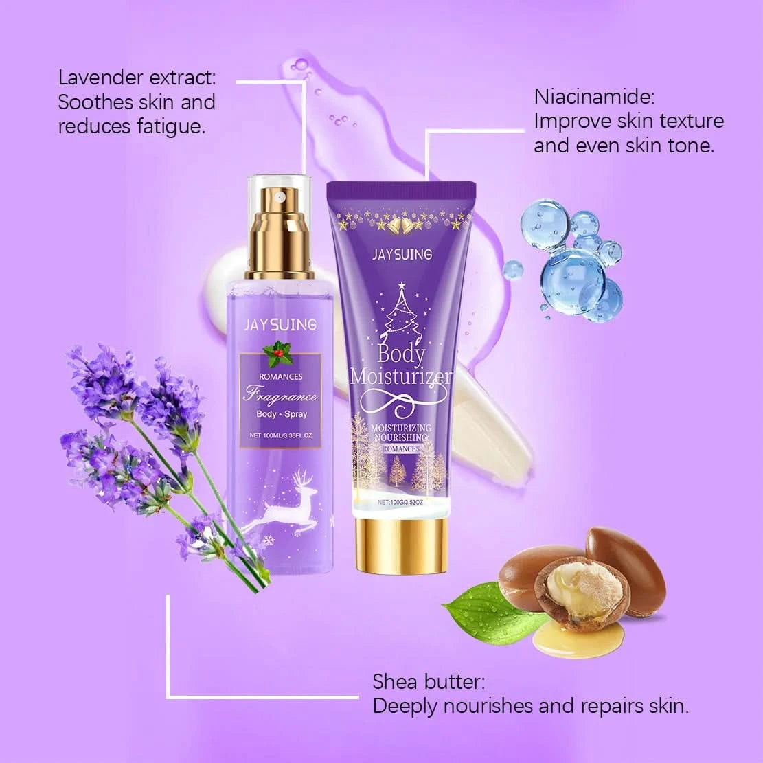 Jaysuing 1set Christmas Long Lasting Fragrance Body Care Set Moisturizing Nourishing Lavender Floral Scent Smoothing Body Set - M & M Global