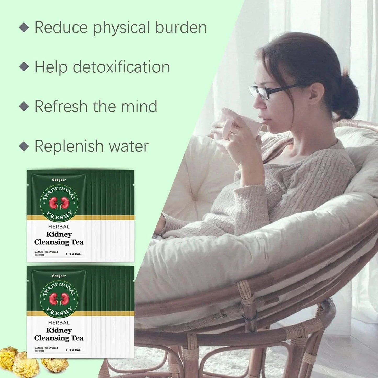Googeer 20pcs Kidney Detox Tea Herbal Detoxify Cleaning Enhance Immune System Body Health Dietary Supplement Kidney Detoxify Tea - M & M Global