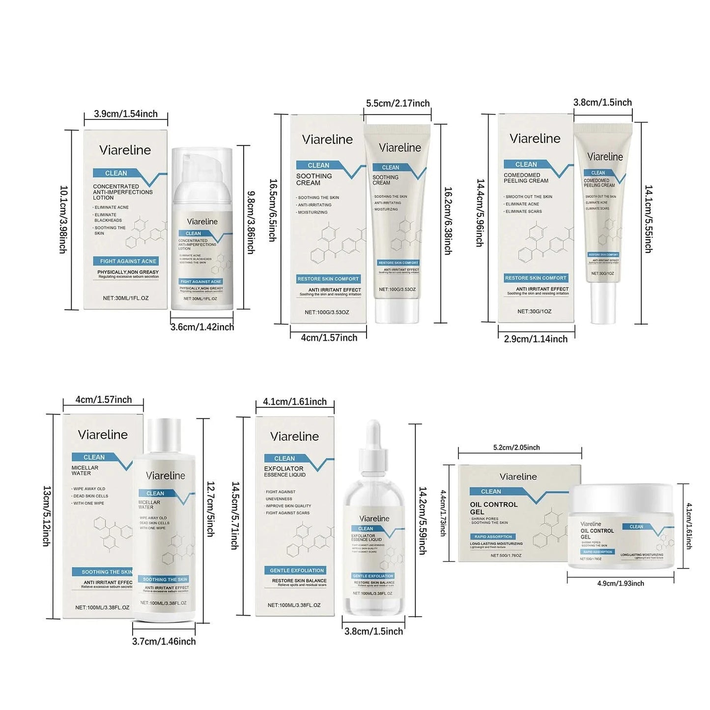 Viareline Soothing Repair Facial Care Series Moisturizing Skin Oil Control Brighten Skin Tone Clean Pores Tender Face Care Set - M & M Global
