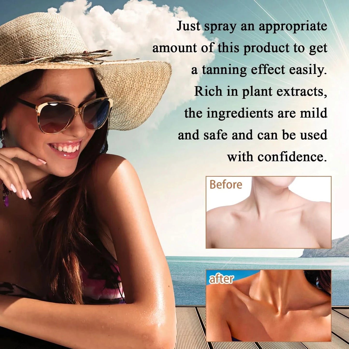 Oceaura Body Tanning Spray Quick Bronzing Brown Skin Sunless Self Solarium Tanning Prevent Sunbrun Moisturizing Tanning Mist - M & M Global