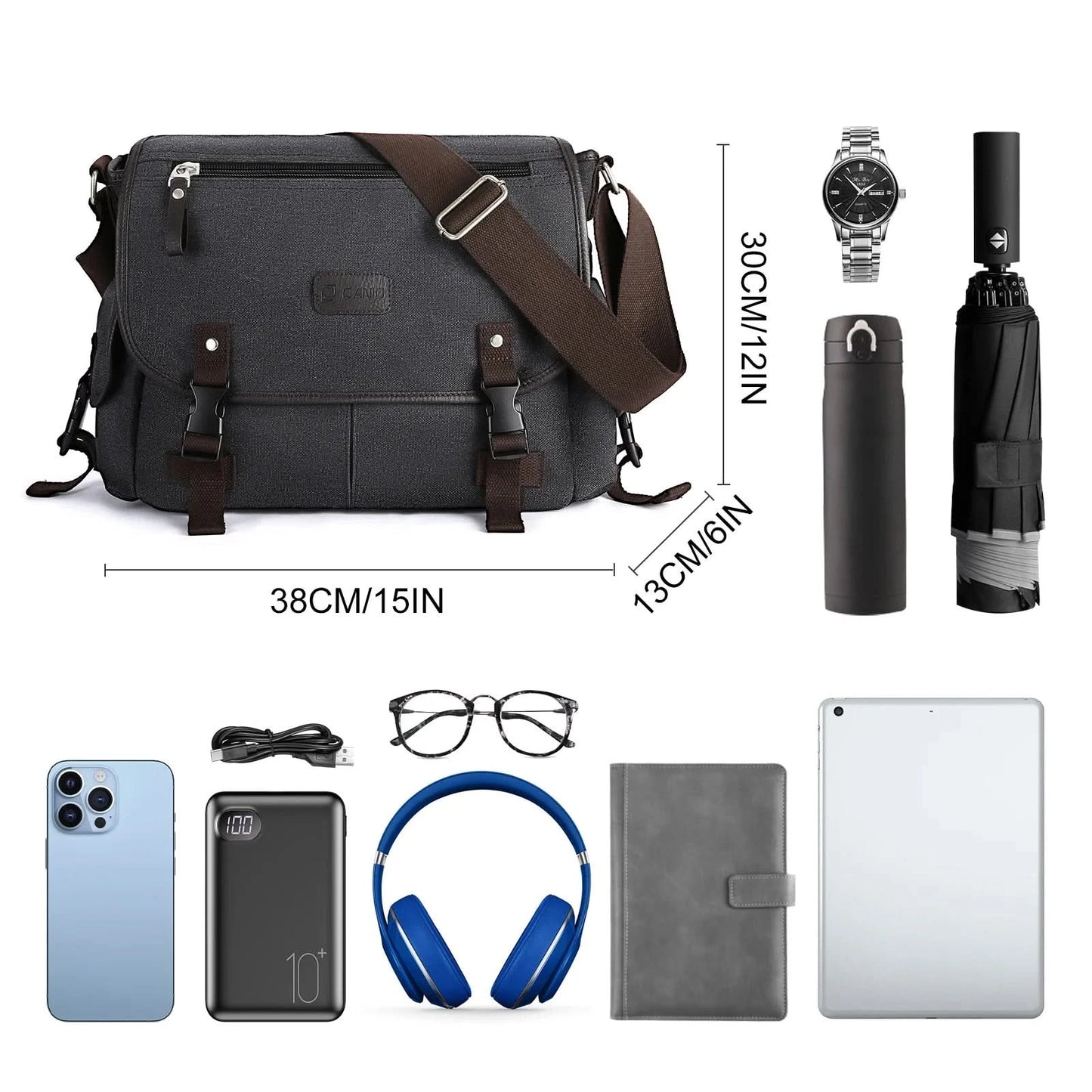 Messenger Bag for Men Retro Canvas Satchel Casual Briefcases Laptop Bag Fit 13Inch,Water Resistant Crossbody College Satchel Bag - M & M Global