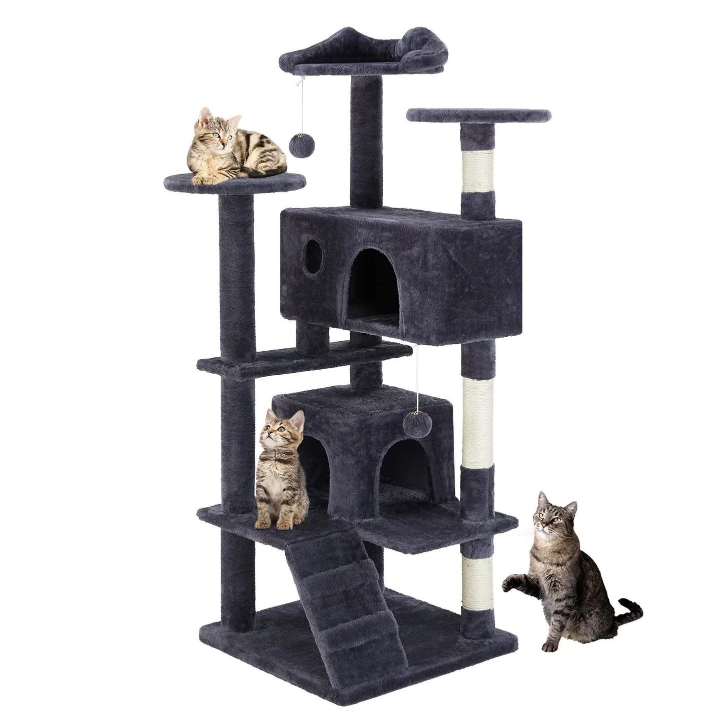 JHK 54in Tall Multi-Level Cat Tree Tower for Indoor Pet Furniture Stable Kitty Play House with Sisal Scratching Post for Home