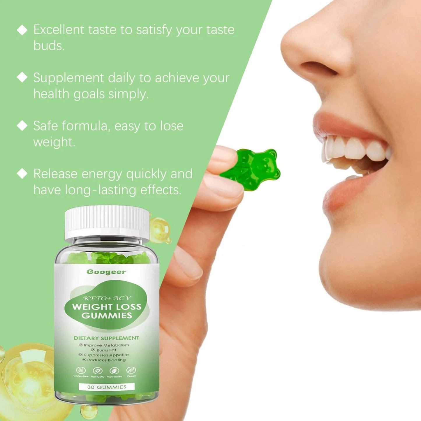Googeer 30pcs Slimming Body Gummies Fat Burner Energy Support Dietary Supplement Fruit Flavor Anti Cellulite Weight Loss Gummies - M & M Global