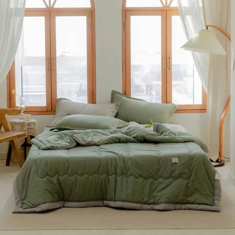 2025 new Japanese polyester cotton quilted summer quilt skin-friendly washable light luxury style solid color lightweight - M & M Global