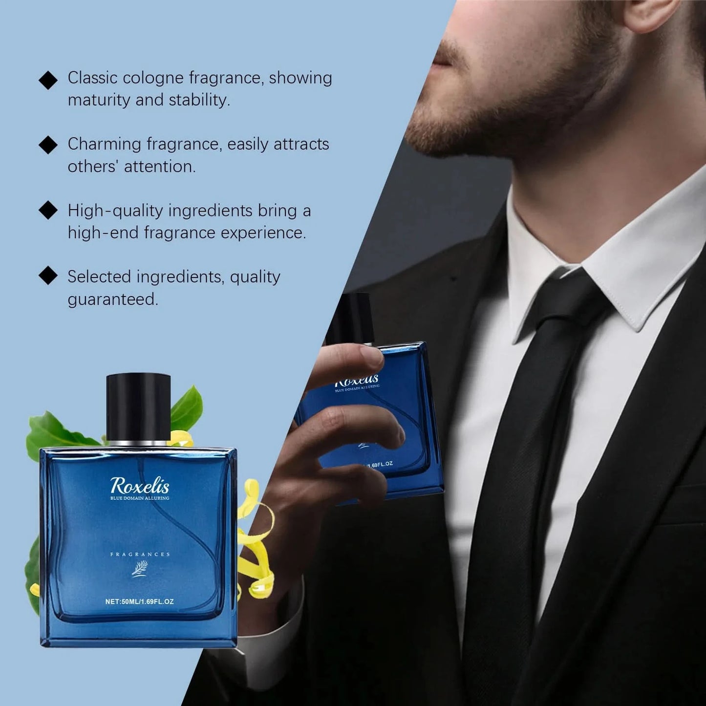 Roxelis 50ml Charmig Cologne Perfume Spray Men's Blue Domain Fragrance Lasting Scent Pheromone Flirting Romantic Dating Perfume - M & M Global
